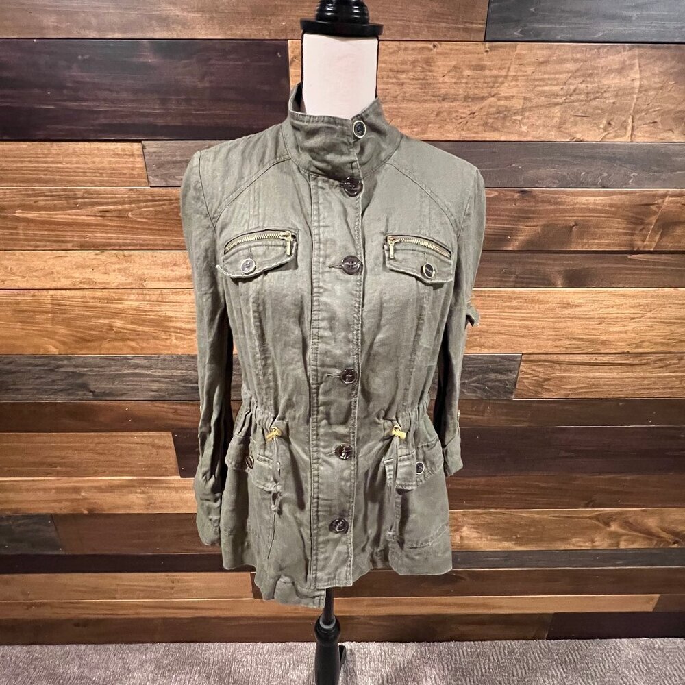 INC International Concepts Linen Army Green Safari Utility Jacket, Size Medium